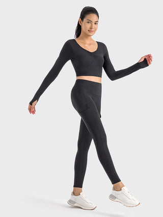 Millennia Ruched Cropped Long Sleeve Sports Top Trendsi