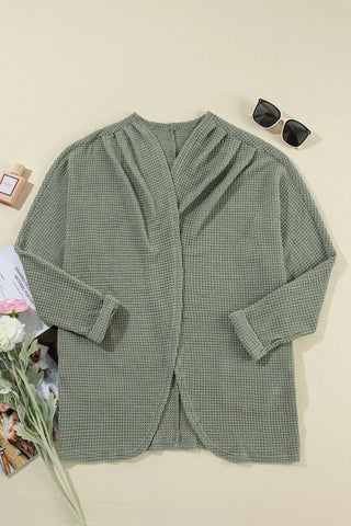 Waffle-Knit Open Front Long Sleeve Cover Up Divacious