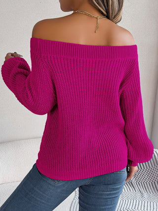 Openwork Off-Shoulder Long Sleeve Sweater Divacious