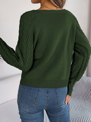 Cable-Knit Round Neck Long Sleeve Sweater Divacious