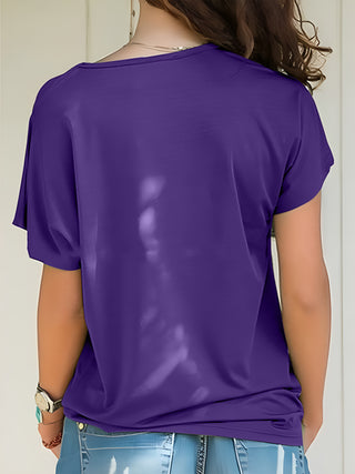 Asymmetrical Neck Short Sleeve T-Shirt Divacious