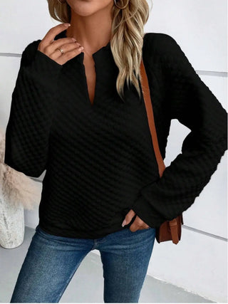 Notched Long Sleeve Sweatshirt Divacious