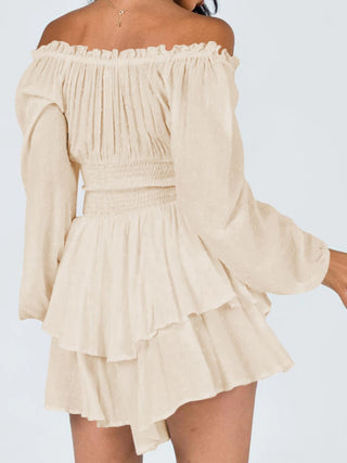 Off Shoulder Smocked Waist Romper Trendsi