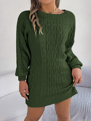 Cable-Knit Round Neck Sweater Dress Divacious