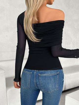 Ruched Asymmetrical Long Sleeve T-Shirt Divacious