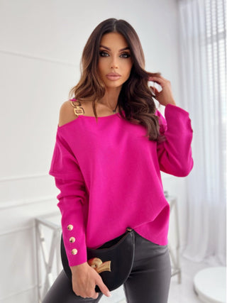 Asymmetrical Neck Buttoned Top Divacious