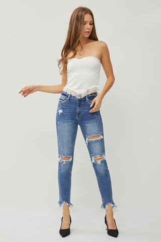 Distressed Frayed Hem Slim Jeans Divacious