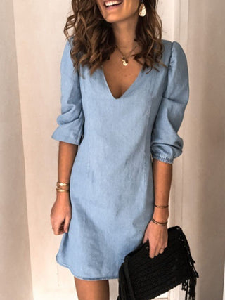 Full Size V-Neck Half Sleeve Dress Divacious