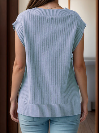 V-Neck Cap Sleeve Knit Vest Divacious