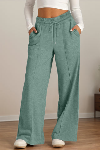 Drawstring Elastic Waist Wide Leg Pants - Divacious