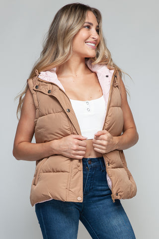 Snobbish Snap and Zip Closure Hooded Vest Trendsi