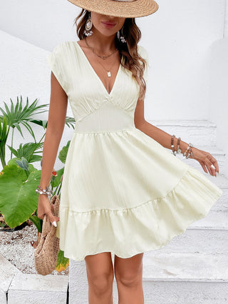 Honey Tie Back V-Neck Ruffle Hem Dress Trendsi