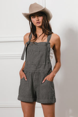 Tie Strap Washed Stripe Denim Overalls Divacious