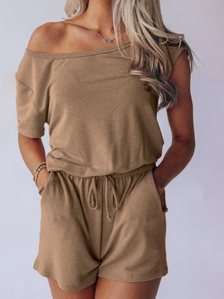 Single Shoulder Short Sleeve Romper Divacious