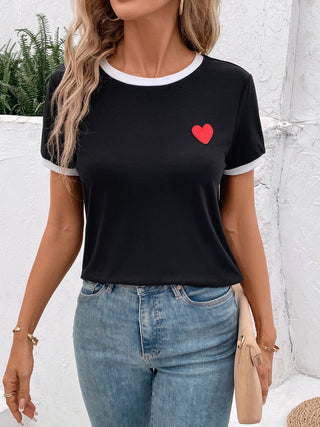 Heart Round Neck Short Sleeve T-Shirt Divacious