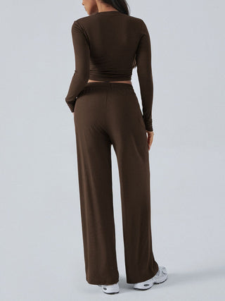 Round Neck Long Sleeve Top and Pants Set - Divacious