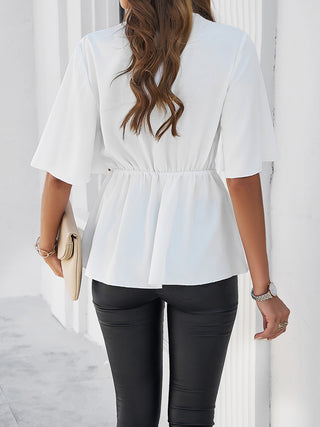 Surplice Tie Waist Half Sleeve Blouse Divacious