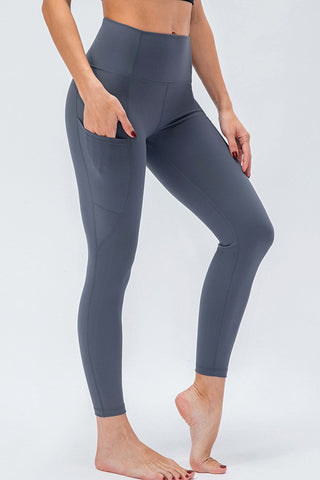 Breathable Wide Waistband Active Leggings with Pockets Trendsi