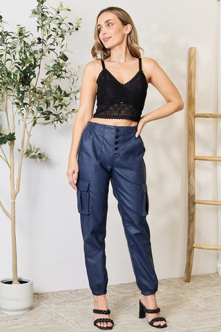 Kancan High Waist Faux Leather Cargo Joggers Divacious