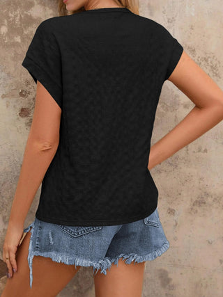 Textured Round Neck Short Sleeve Top Divacious