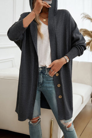 Button Up Long Sleeve Hooded Cardigan Divacious