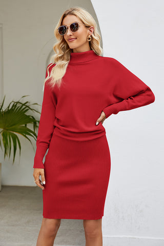 Ribbed Mock Neck Long Sleeve Dress Divacious