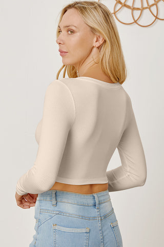 Round Neck Long Sleeve Cropped T-Shirt Divacious