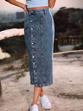 Button Down Denim Skirt Divacious