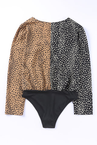 Leopard Surplice Neck Long Sleeve Bodysuit Divacious