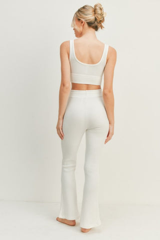 Kimberly C Waffle Tank and High Waist Flare Pants Set Trendsi