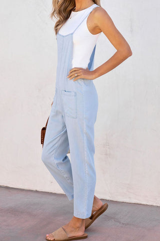 Spaghetti Strap Denim Overalls with Pockets Divacious