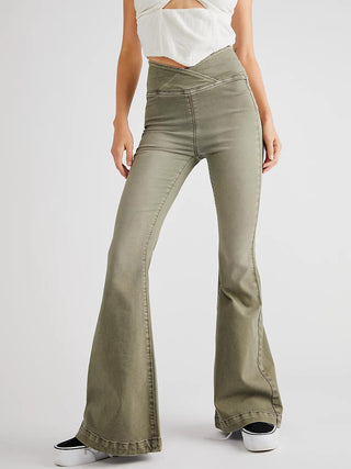 Asymmetric Waist Flare Jeans Divacious