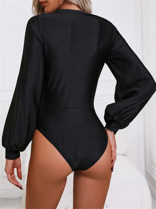 Surplice Slit Long Sleeve Bodysuit - Divacious