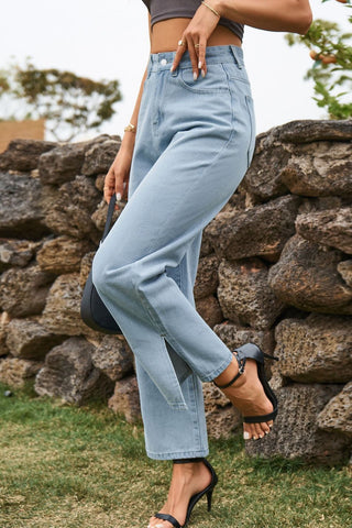 High Waist Loose Fit Ankle Slit Jeans Divacious