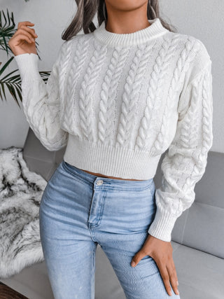 Cable-Knit Round Neck Sweater Divacious