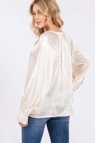 SAGE + FIG Notched Long Sleeve Blouse Divacious