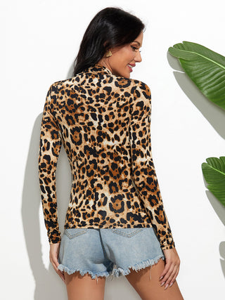 Leopard Mock Neck Long Sleeve T-Shirt Divacious