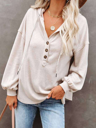 Buttoned Drop Shoulder Hoodie Divacious