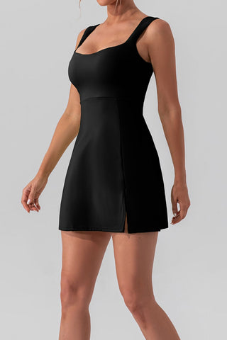 Square Neck Sleeveless Slit Mini Active Dress Trendsi