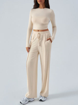 Round Neck Long Sleeve Top and Pants Set - Divacious