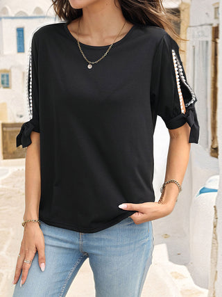 Round Neck Split Sleeve Blouse Divacious