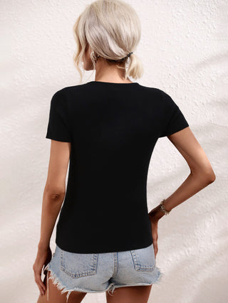 Cutout Round Neck Short Sleeve Knit Top Divacious