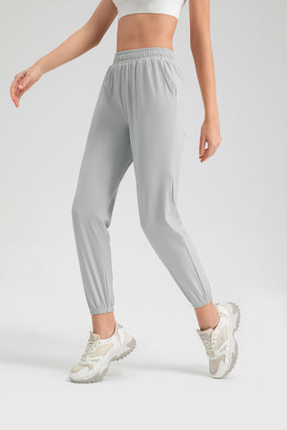 Elastic Waist Active Pants with Pockets Trendsi