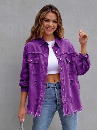 Distressed Drop Shoulder Denim Jacket Divacious