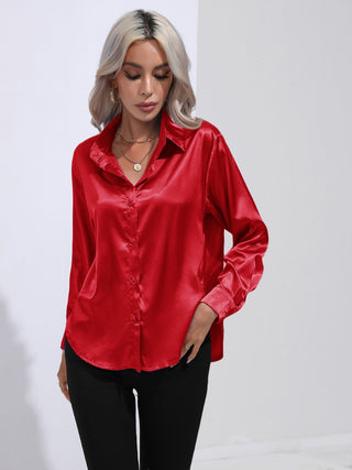 Collared Neck Buttoned Long Sleeve Shirt Divacious