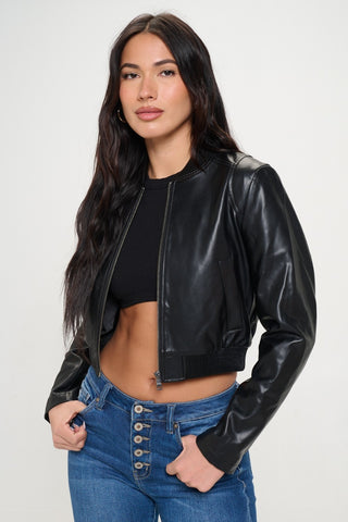 Coalition LA Zip Up Cropped Bomber Jacket Trendsi