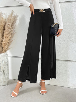 Chain Detail Slit Straight Pants Divacious