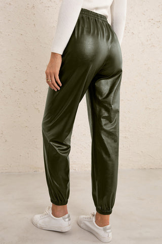 Elastic Waist PU Leather Joggers Divacious