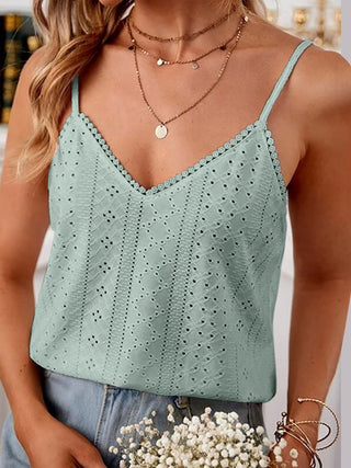 Eyelet Lace Detail V-Neck Cami Divacious