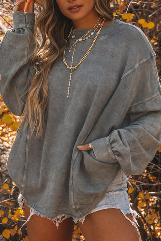 Twisted Plunge Neck Dropped Shoulder Sweatshirt Divacious